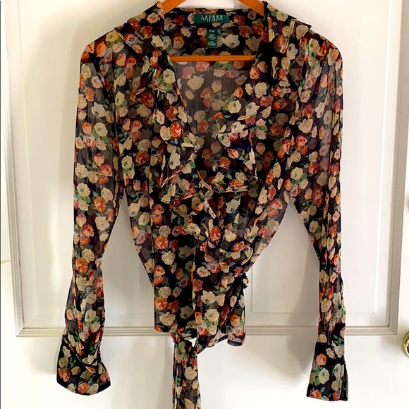 Lauren Ralph Lauren Tops - Ralph Lauren shear wrap ruffled blouse Petite M